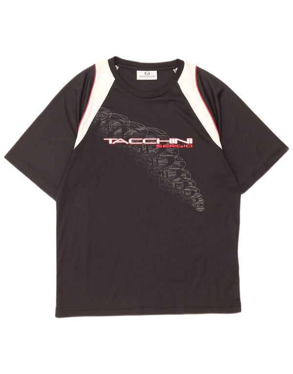 Sergio Tacchini Herren Grafik-T-Shirt-Oberteil Mittelschwarzes Colourblock-Polyester