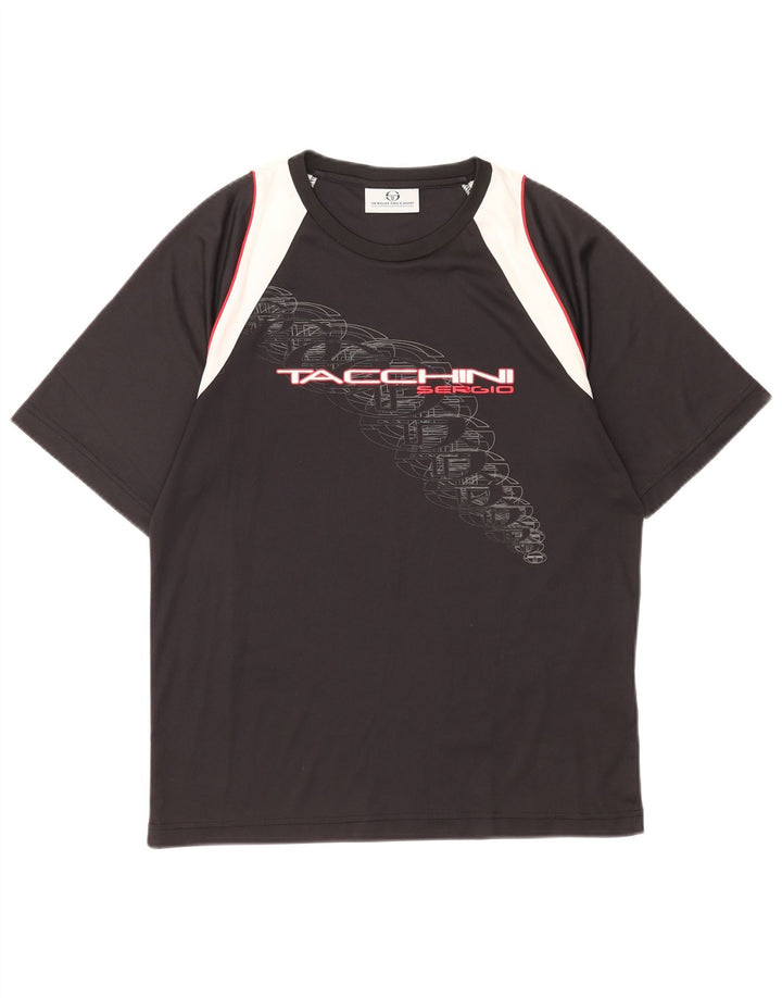 Sergio Tacchini Herren Grafik-T-Shirt-Oberteil Mittelschwarzes Colourblock-Polyester