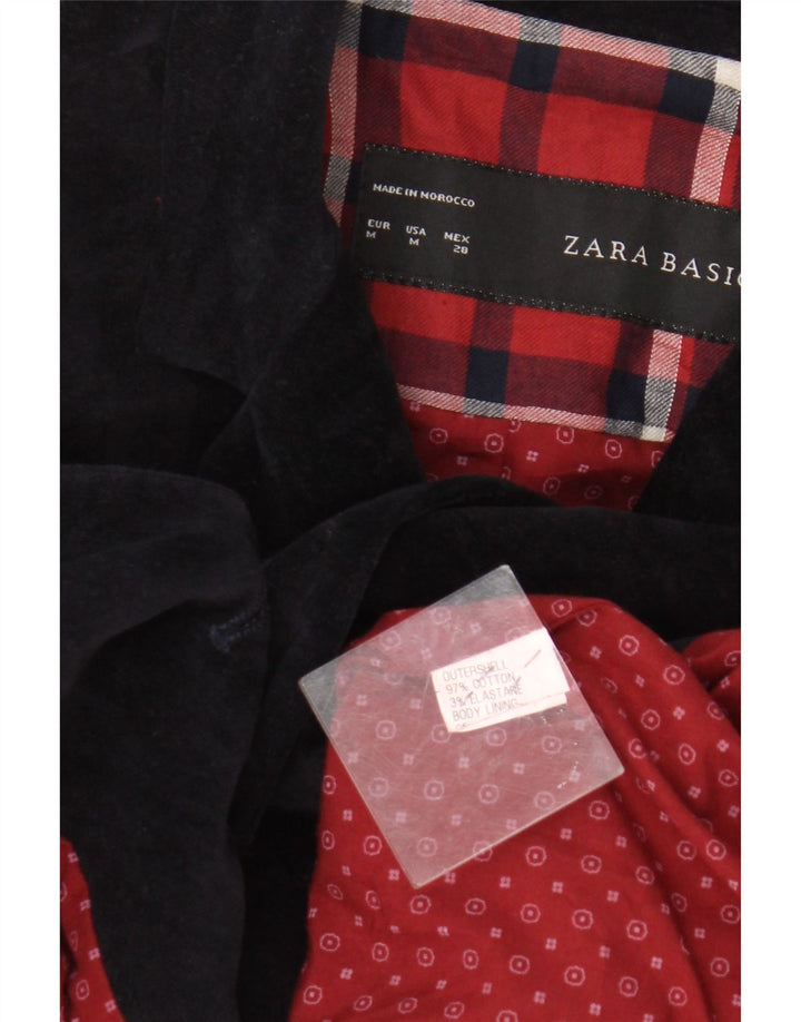 Zara Damen 2-Knopf-Samt-Blazer-Jacke, UK 12, mittelmarineblaue Baumwolle