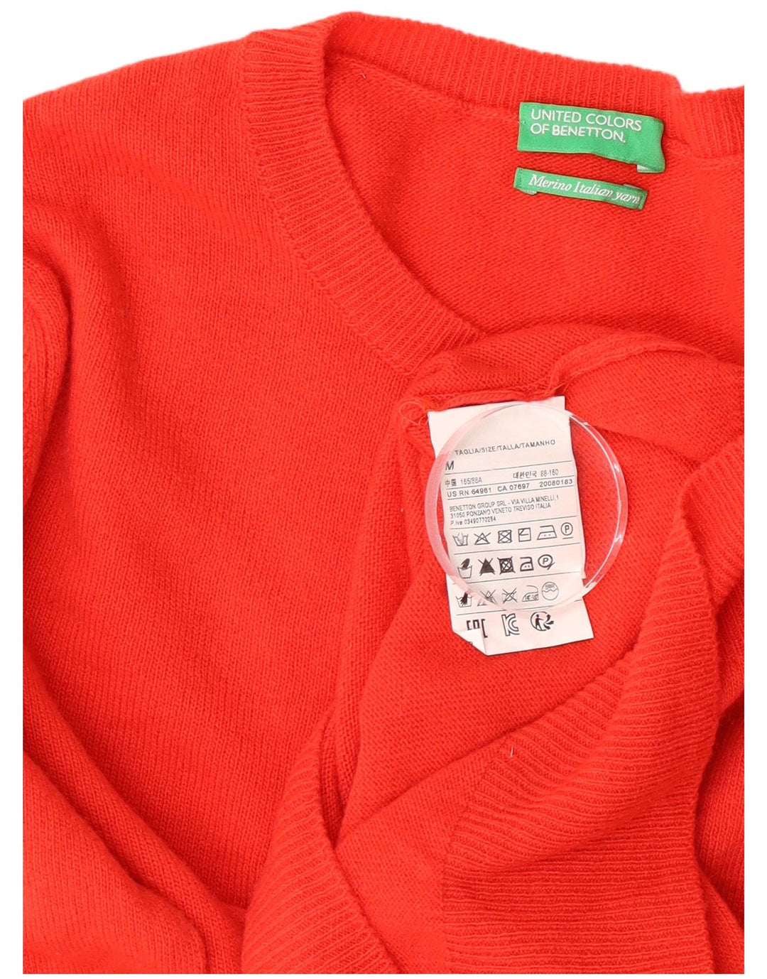 Benetton Damen-Pullover mit Rundhalsausschnitt, UK 12, mittelrote Schurwolle