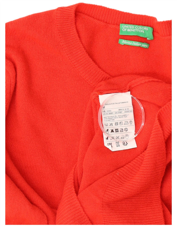 Benetton Damen-Pullover mit Rundhalsausschnitt, UK 12, mittelrote Schurwolle