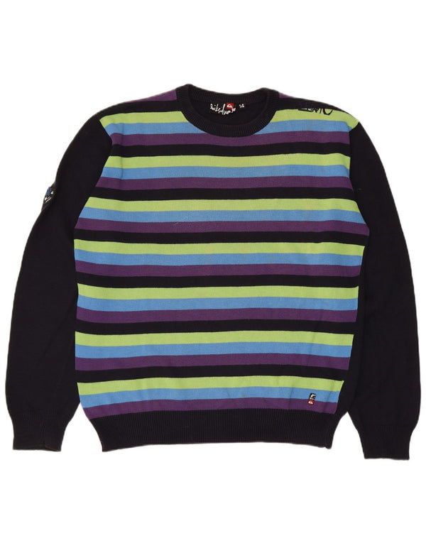 Quiksilver Jungen-Pullover mit Rundhalsausschnitt, 13–14 Jahre, schwarz gestreift, Acryl