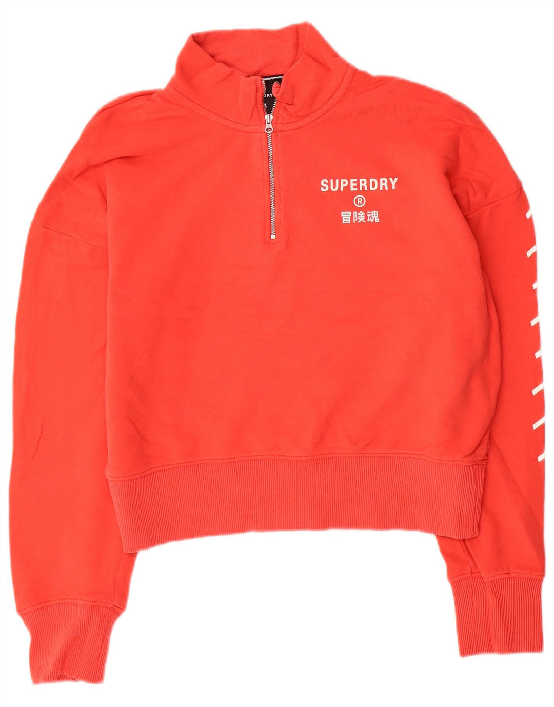 Superdry Damen Crop Zip Neck Sweatshirt Pullover UK 12 Mittelorange Baumwolle