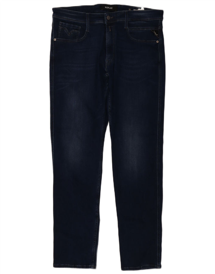 Replay Herren Slim Jeans W36 L32 Marineblau Baumwolle
