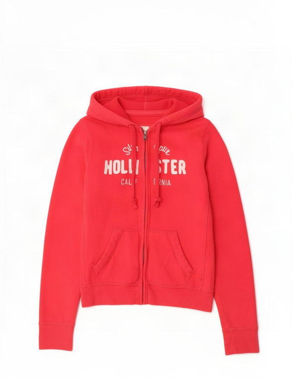Hollister Womens Graphic Zip Hoodie Sweater UK 10 Small Rote Baumwolle