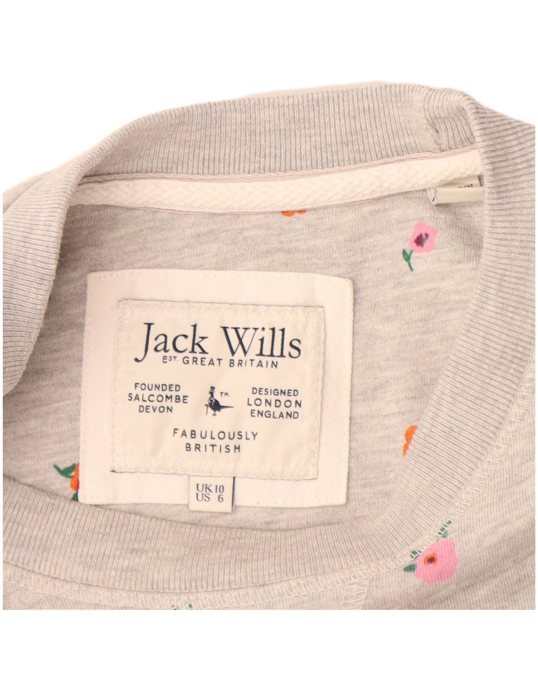 Jack Wills Damen-Sweatshirt mit Grafik, Gr. 10, Größe S, Grau, Blumenmuster