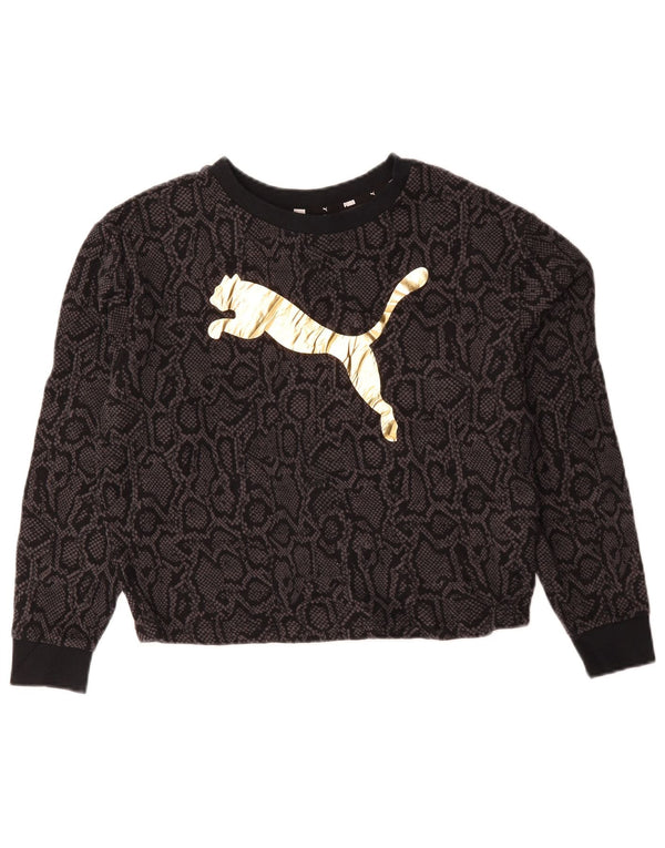 Puma Womens Crop Graphic Sweatshirt Pullover UK 14 Medium Schwarz Animal Print