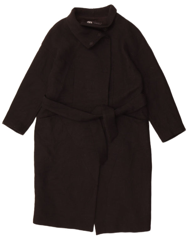 Zara Damen Übergroßer Mantel UK 10 Small Schwarze Wolle