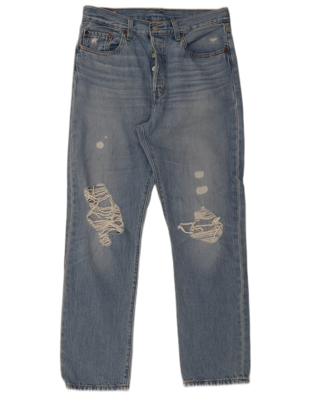 Levi's Damen 501 Distressed Straight Jeans W28 L28 Blaue Baumwolle
