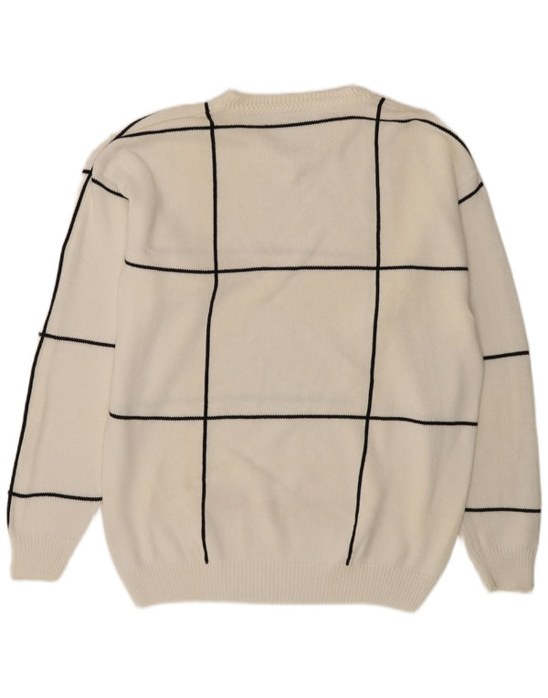 Alba Moda Damen-Pullover mit V-Ausschnitt, UK 22/24 3XL, weiß karierte Baumwolle