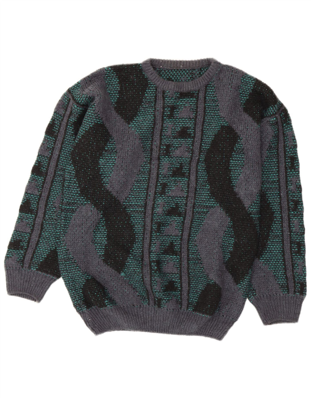 VINTAGE Herren-Pullover mit Rundhalsausschnitt, mittelgroß, mehrfarbig, geometrisch