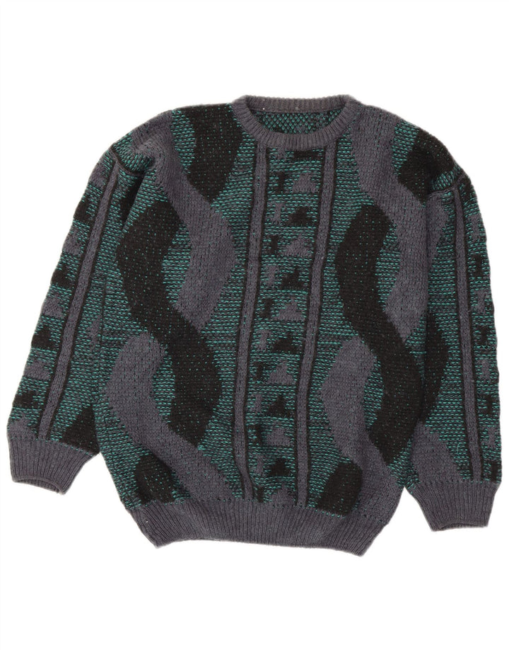 VINTAGE Herren-Pullover mit Rundhalsausschnitt, mittelgroß, mehrfarbig, geometrisch
