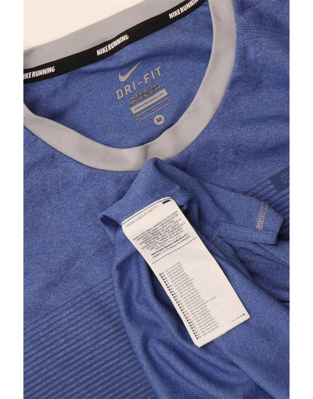 Nike Herren Dri Fit T-Shirt-Oberteil aus mittelblau gestreiftem Polyester