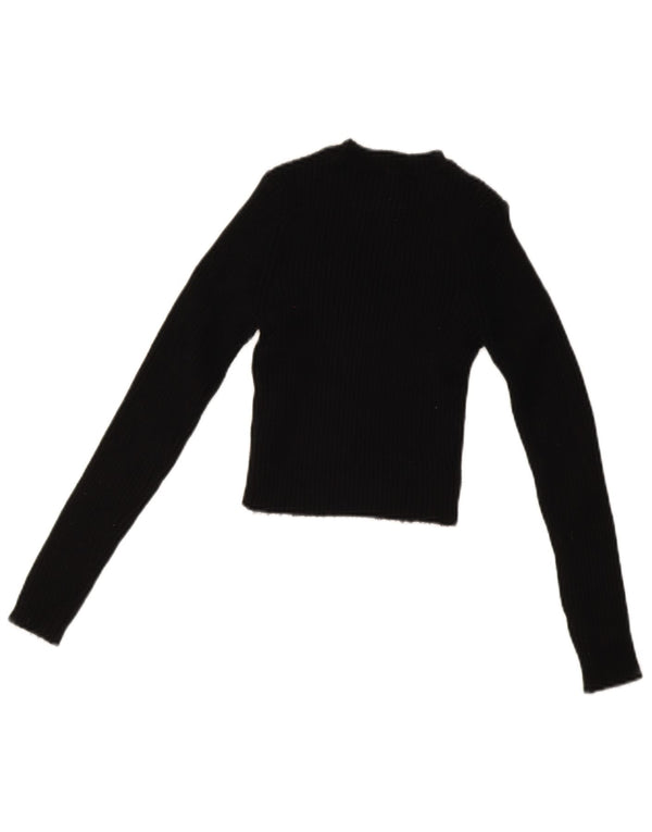 Zara Damen Crop Crew Neck Pullover Pullover UK 12 Mittelschwarze Viskose