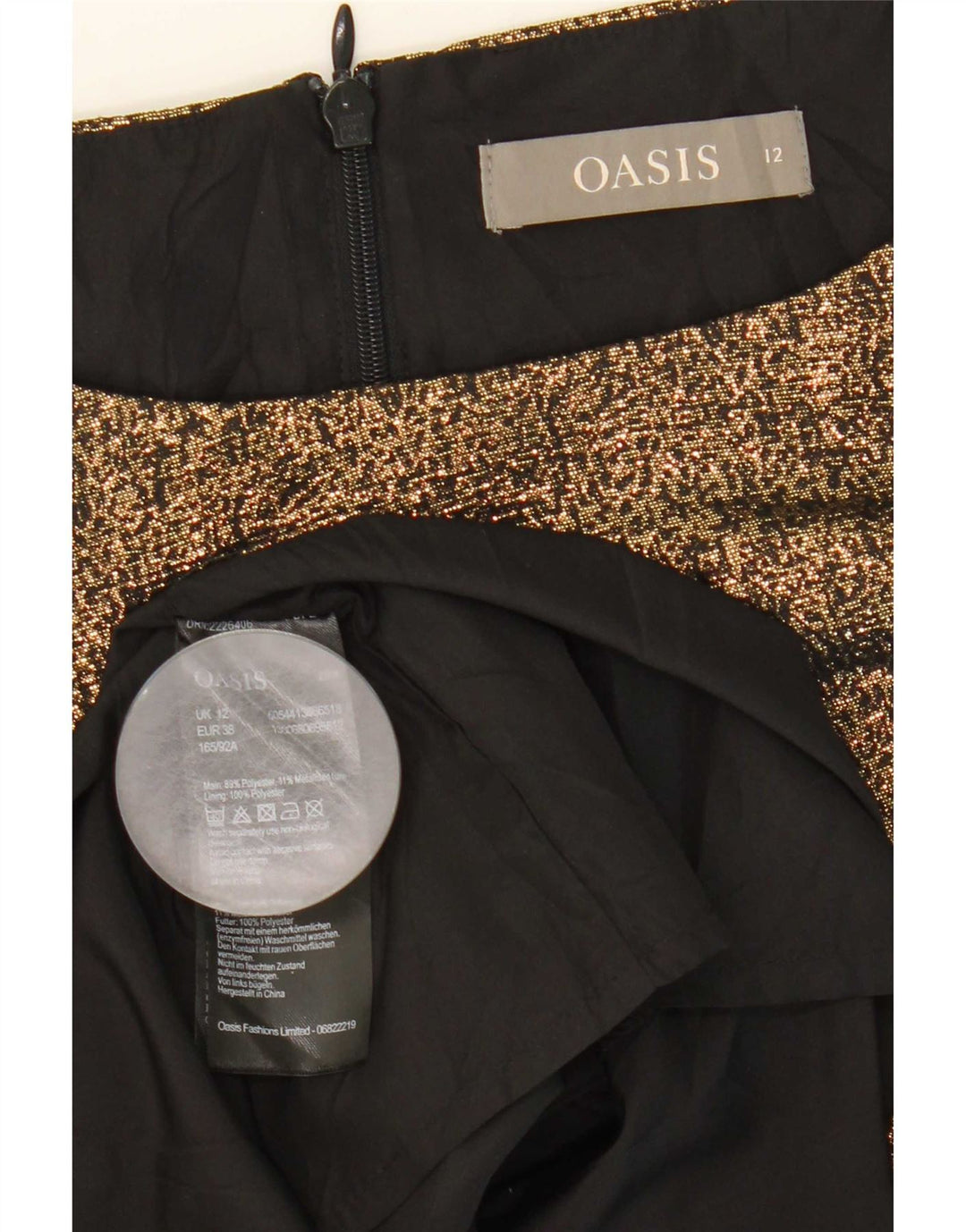 Oasis Damen Ärmelloses A-Linien-Kleid UK 12 Medium Gold Polyester