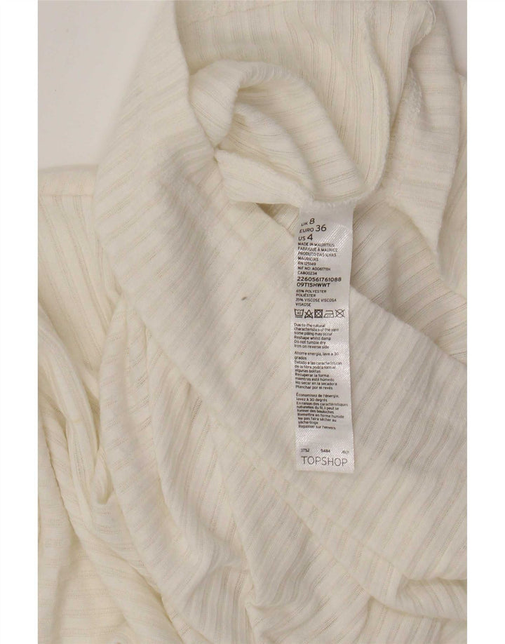 Topshop Damen Top Langarm UK 8 Small Weiß Polyester