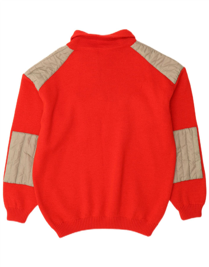 Völkl Herren-Pullover mit Reißverschluss am Hals, IT 52, große rote Colourblock-Wolle