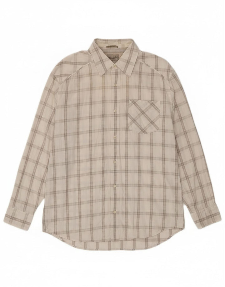 Wrangler Herren-Hemd, klassisch, schmal geschnitten, XL, cremefarben, kariert, Baumwolle