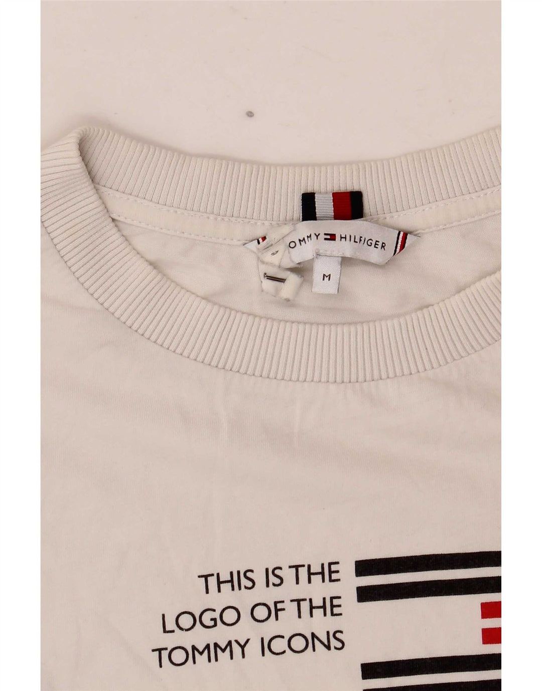 Tommy Hilfiger Damen Grafik-T-Shirt-Oberteil UK 14 Mittelweiß