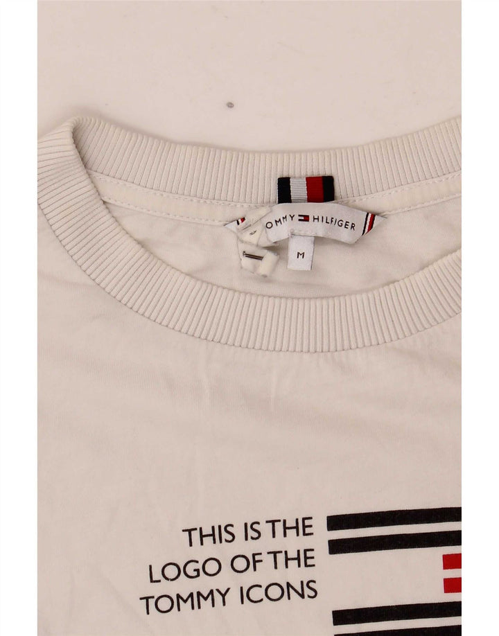 Tommy Hilfiger Damen Grafik-T-Shirt-Oberteil UK 14 Mittelweiß