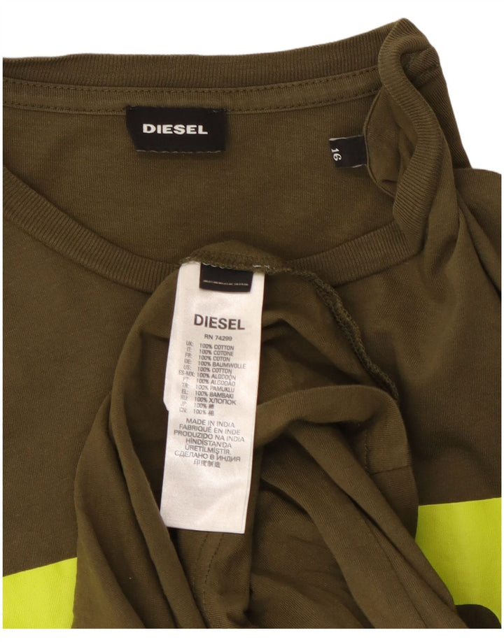 DIESEL Boys Graphic Top Long Sleeve 15-16 Years Khaki Cotton