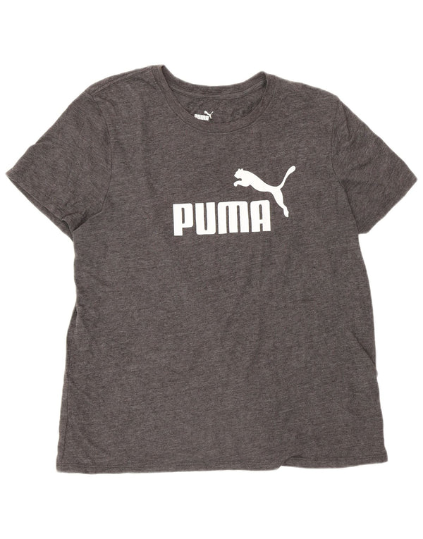 Puma Damen Grafik T-Shirt Top UK 16 Large Grau Baumwolle