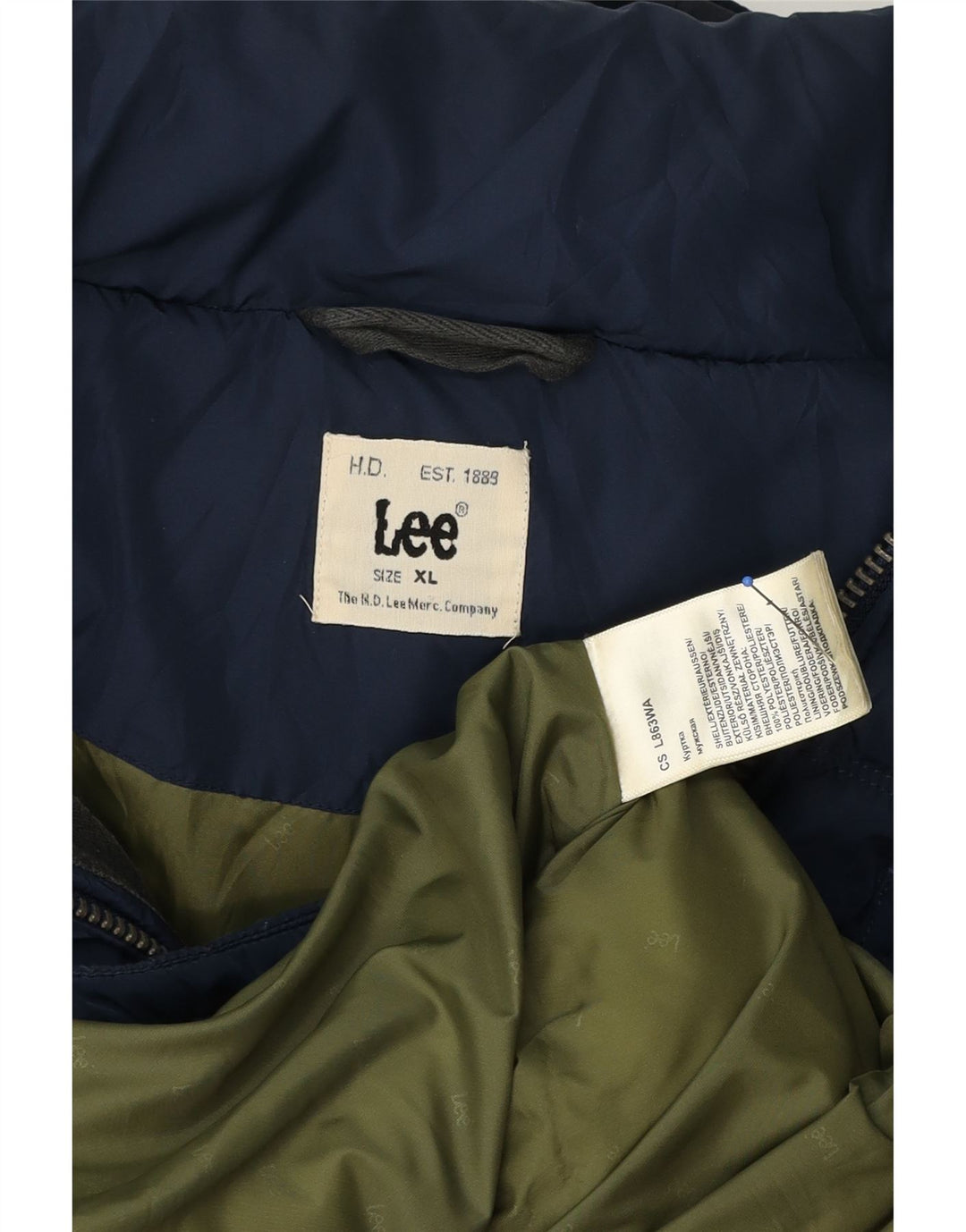 Lee Wattierte Herrenjacke mit Kapuze, UK 44, XL, Marineblau, Polyester