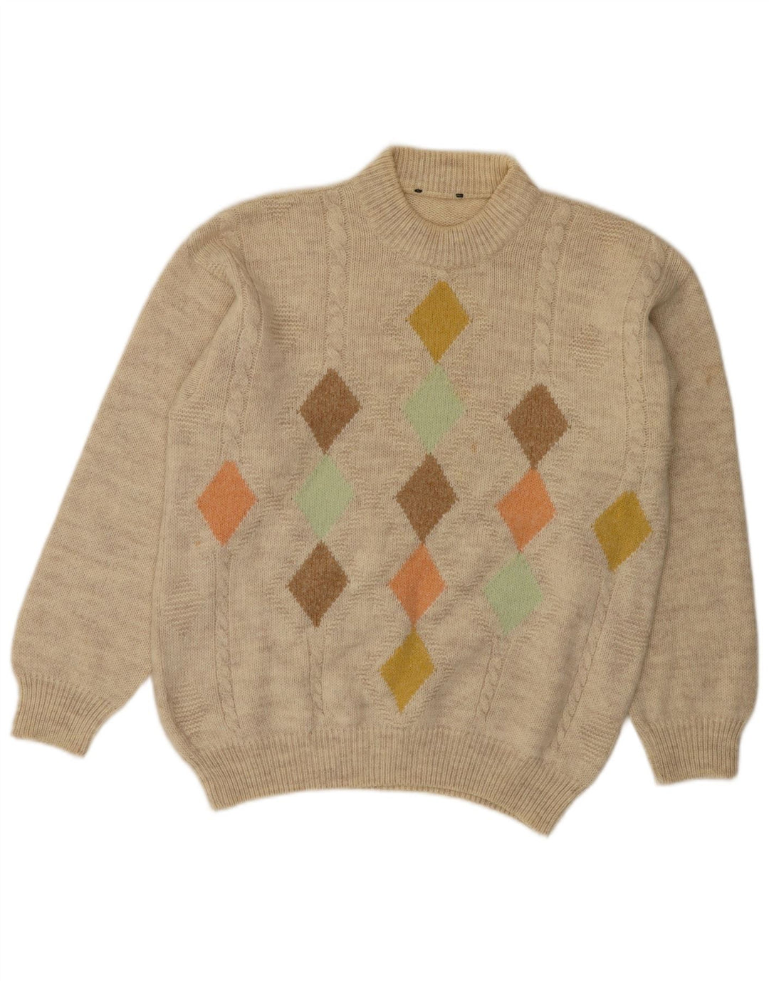 VINTAGE Herren Pullover mit Rundhalsausschnitt Mittelbeige Argyle/Diamant
