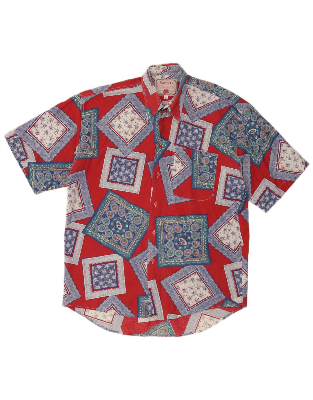 Kantaros Herren-Kurzarmhemd, klein, rot, geometrisch