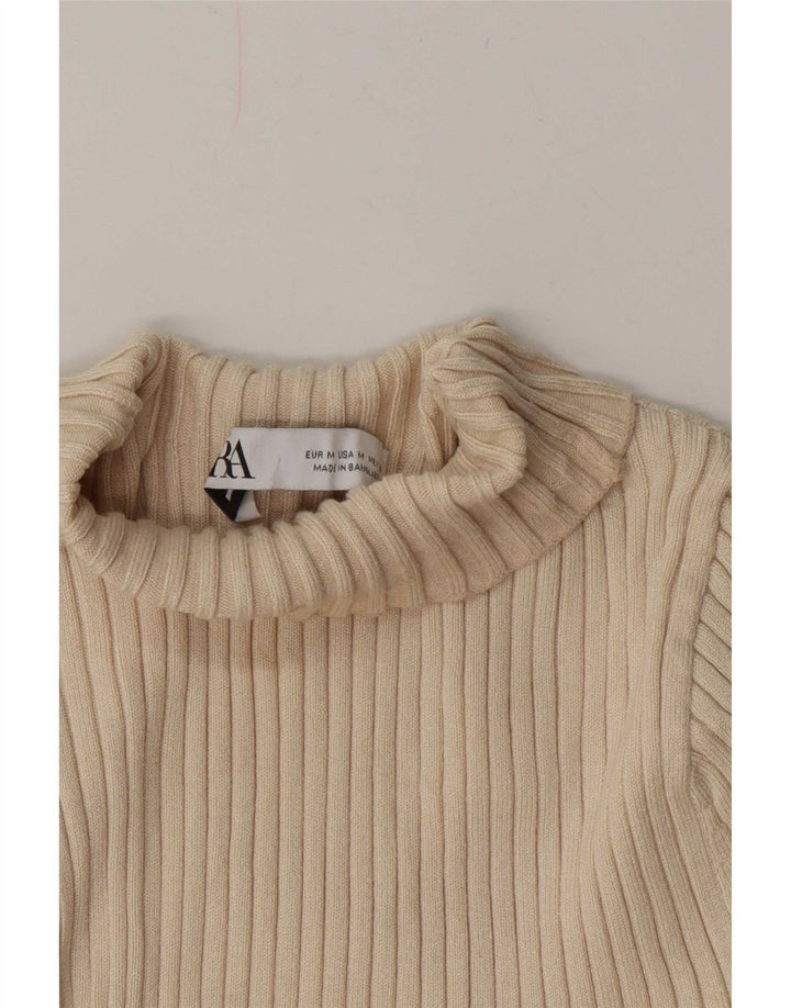 Zara Damen-Pullover mit Rollkragen, Gr. 12, mittelgrau, gebrochenes Weiß