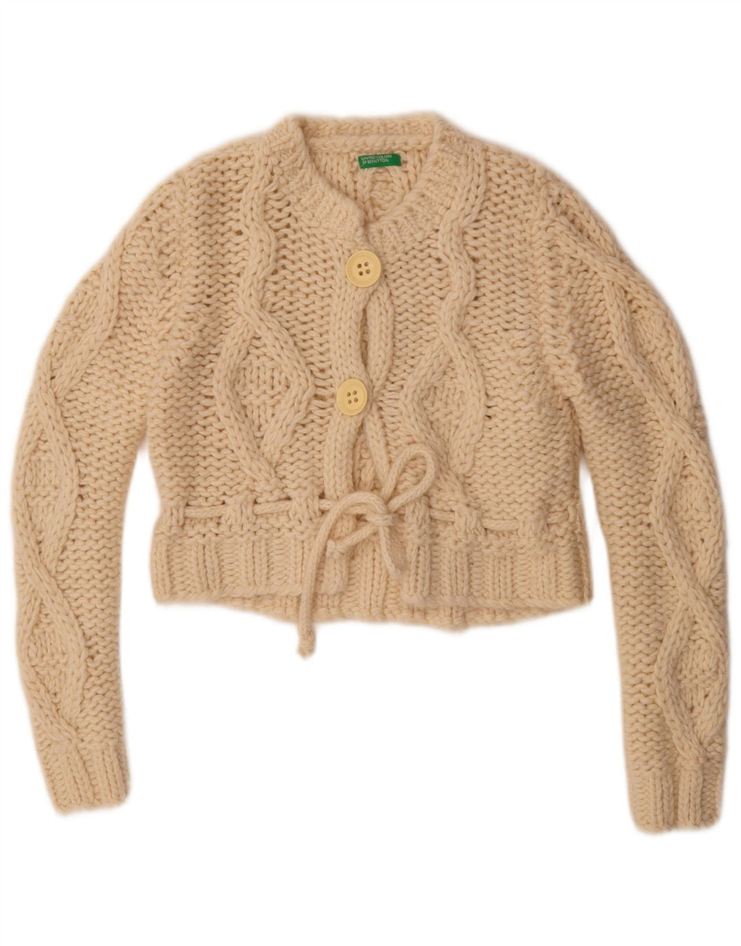 Benetton Womens Crop Cardigan Pullover UK 14 Medium Off White Wool