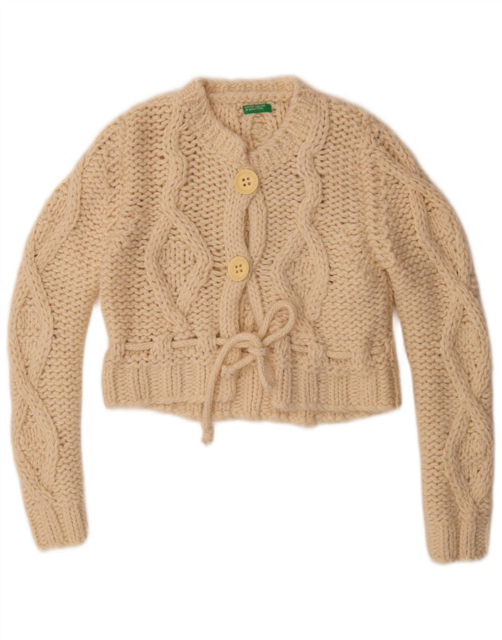 Benetton Womens Crop Cardigan Pullover UK 14 Medium Off White Wool