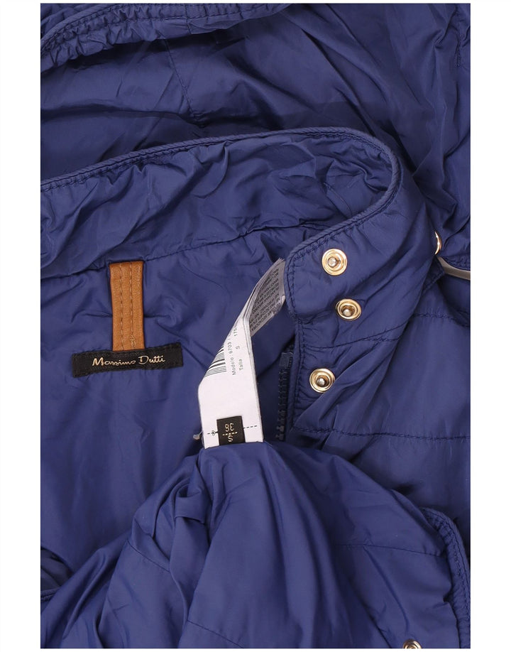 Massimo Dutti Damen Steppjacke mit Kapuze, EU 36, kleines blaues Nylon