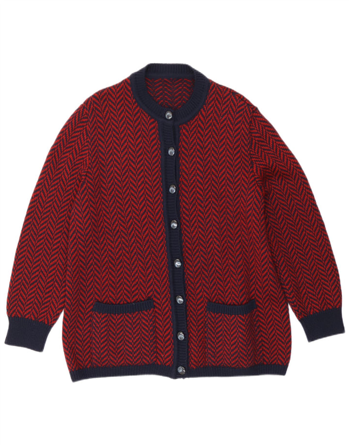 Vintage Damen Cardigan Pullover UK 16 Großer roter Fischgrätenmuster
