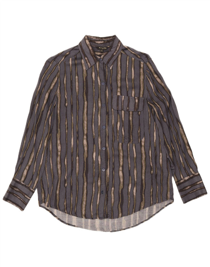 Massimo Dutti Damen-Oversize-Hemd, EU 38, kleine grau gestreifte Viskose