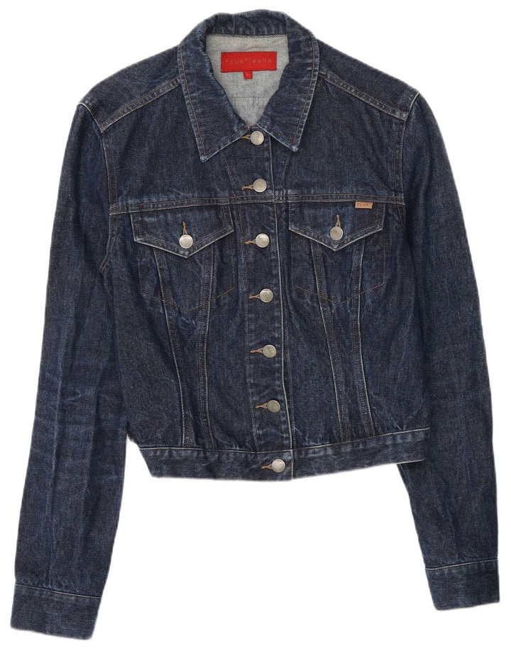 FCUK Womens Crop Denim Jacket UK 14 Large Navy Blue Cotton