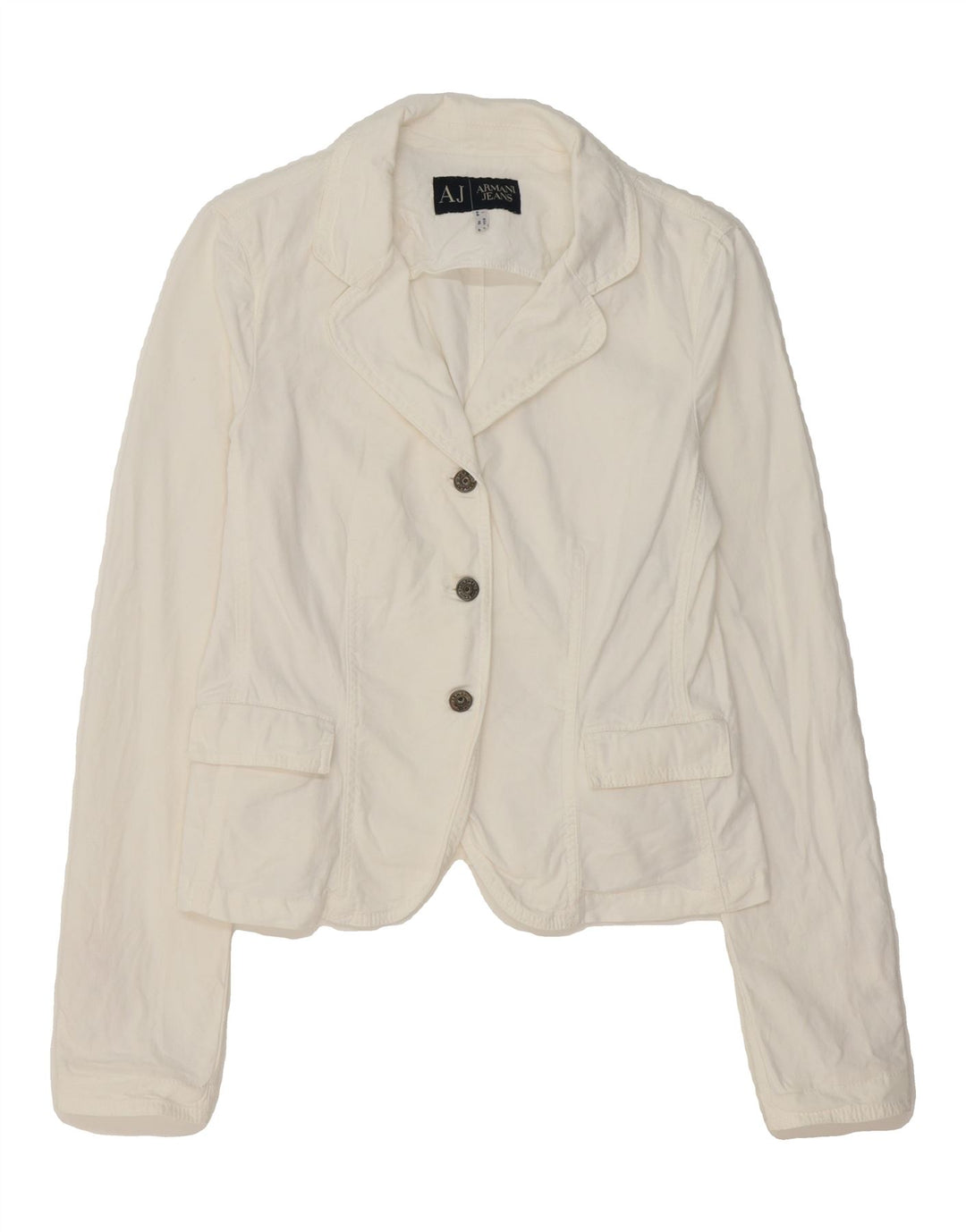 ARMANI JEANS Womens 3 Button Blazer Jacket IT 44 Medium White Cotton Vintage Armani Jeans and Second-Hand Armani Jeans from Messina Hembry 