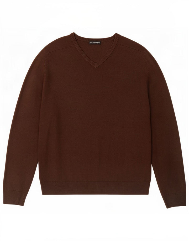 Marks & Spencer Herren-Pullover mit V-Ausschnitt, großes braunes Acryl