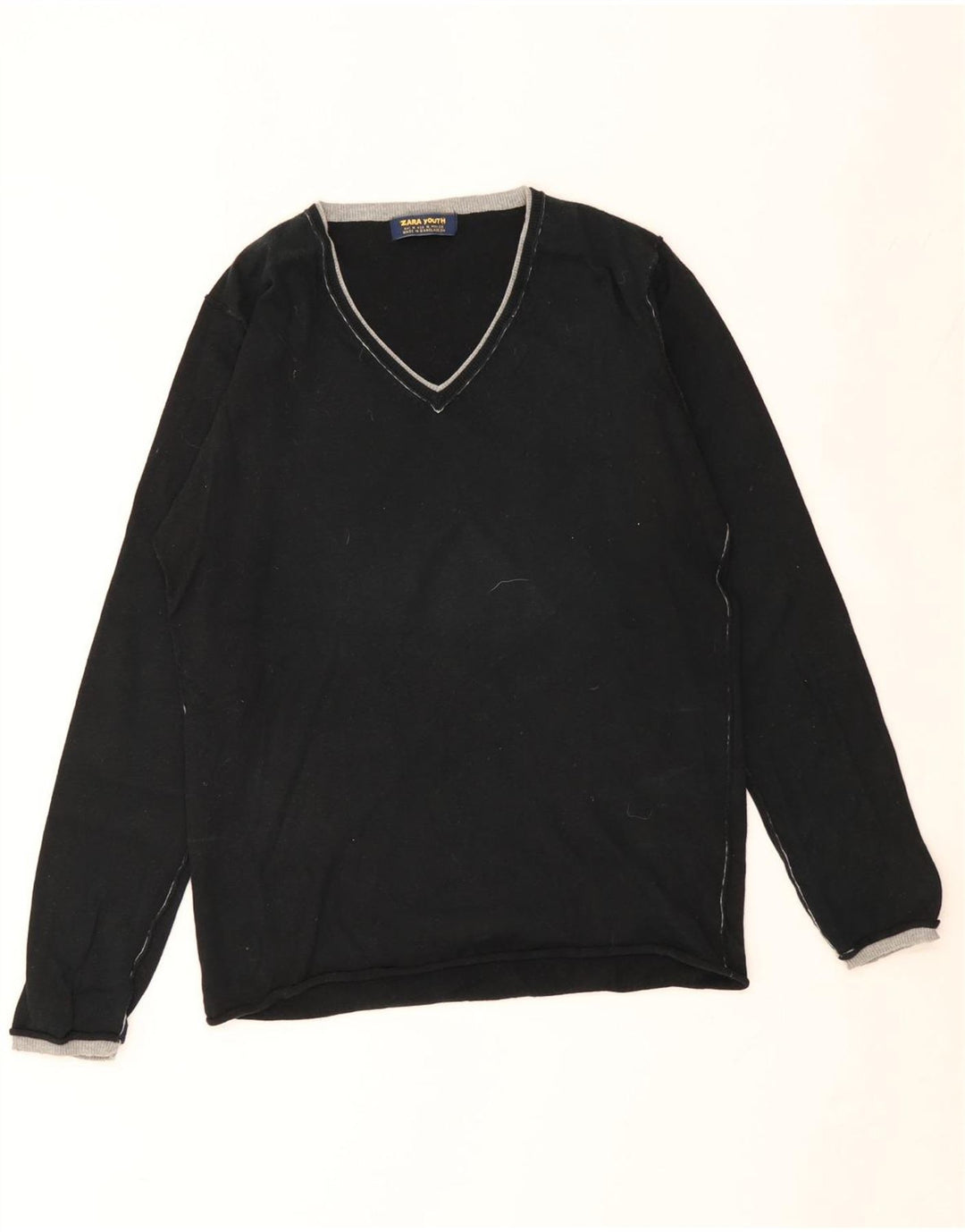ZARA Jungen-Pullover mit V-Ausschnitt, 13–14 Jahre, Mittelschwarz
