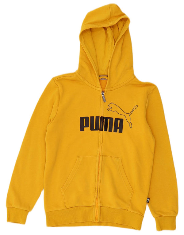 PUMA Jungen-Kapuzenpullover mit grafischem Reißverschluss, 11–12 Jahre, gelbe Baumwolle