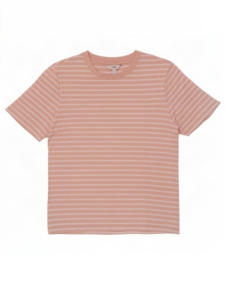 Marks & Spencer Damen T-Shirt Top UK 12 Mittelrosa gestreift aus Baumwolle