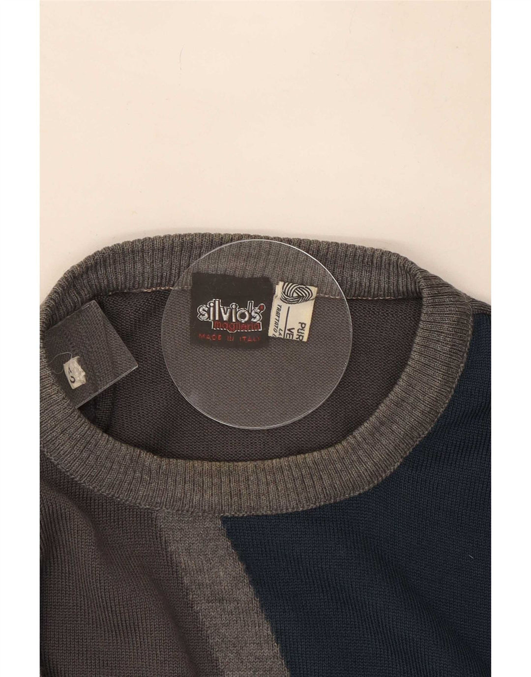 Vintage Herren-Pullover mit Rundhalsausschnitt, Größe 52, groß, grau, Farbblock