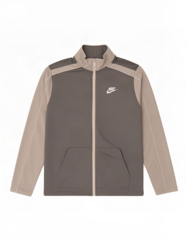 Nike Jungen-Trainingsanzug-Top-Jacke, 13–14 Jahre, XL, graues Colourblock-Polyester