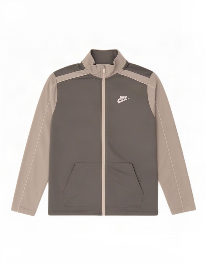 Nike Jungen-Trainingsanzug-Top-Jacke, 13–14 Jahre, XL, graues Colourblock-Polyester