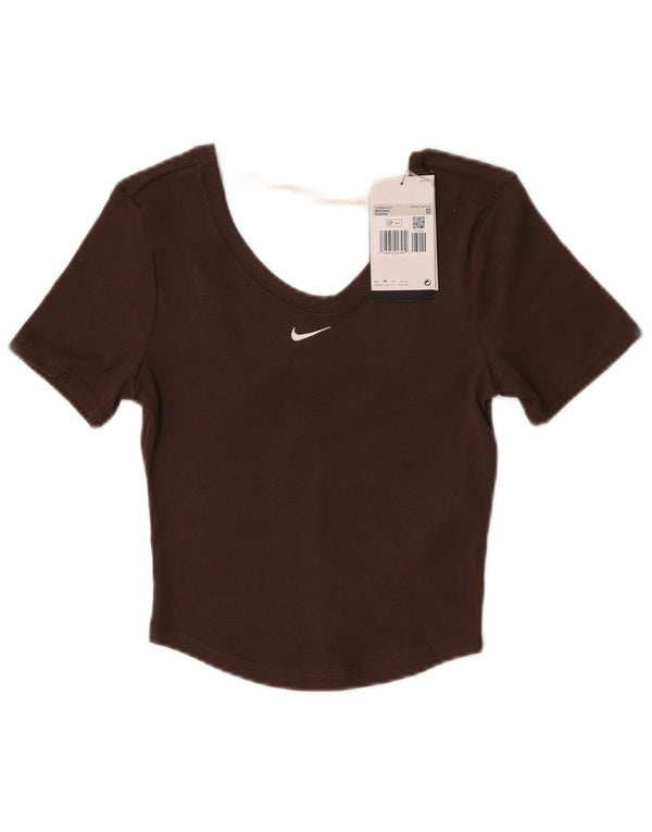 Nike Damen Crop T-Shirt Top UK 4 XS Braun Polyester