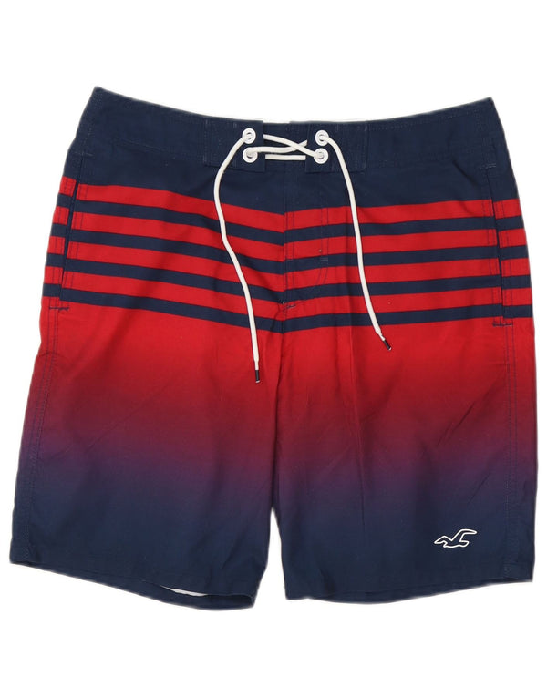 Hollister Mens Swimming Shorts Medium Navy Blue Striped Polyester
