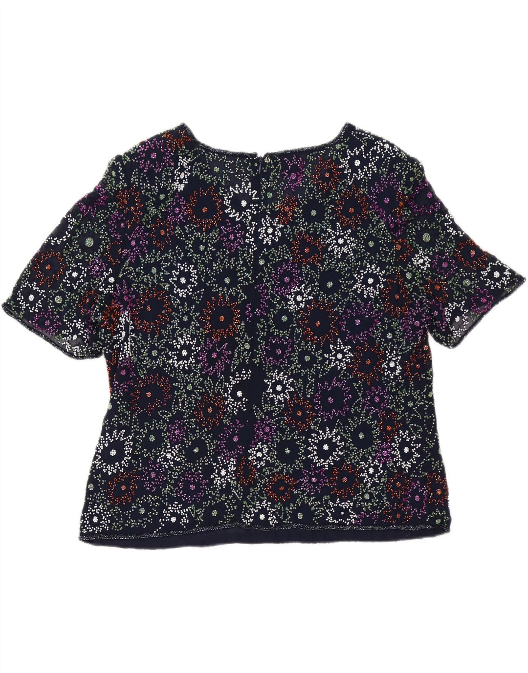 Frank Usher Damen Bluse Top UK 20 2XL Marineblaues Blumenmuster Polyester
