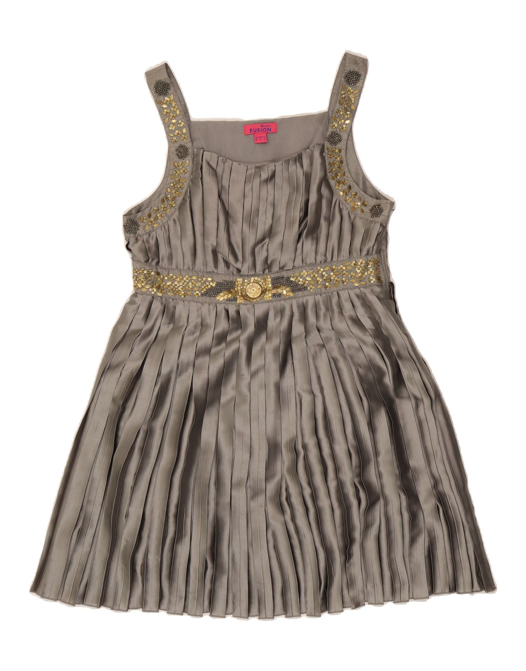 MONSOON Womens Sleeveless Pleated A-Line Dress UK 16 Large  Grey Polyester Vintage Monsoon and Second-Hand Monsoon from Messina Hembry 