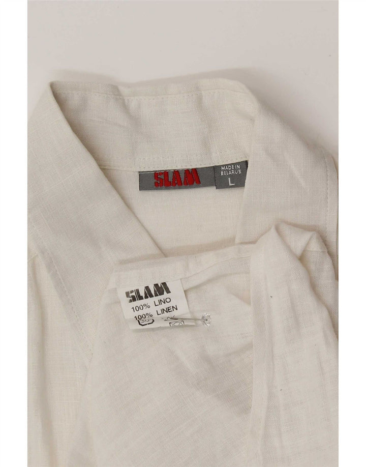 Slam Herren-Kurzarmhemd, groß, weißes Leinen