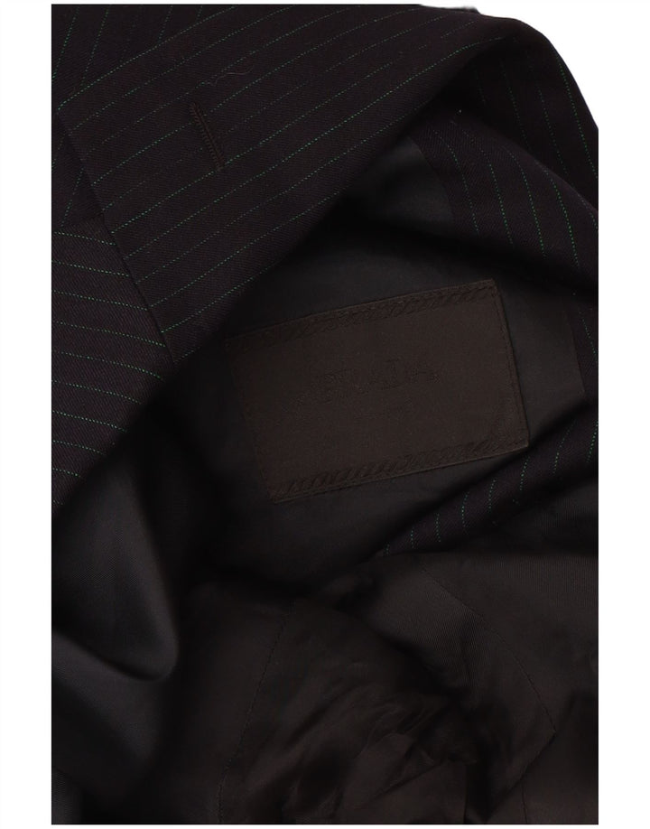 Prada Herren-Blazerjacke mit 3 Knöpfen, Größe 56 2XL, schwarze Nadelstreifen-Schurwolle